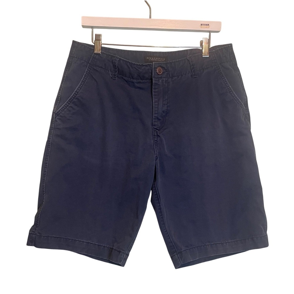 Aeropostale Mens Preppy Casual Outdoor Flat Front‎ Walking Chino Shorts Blue 32